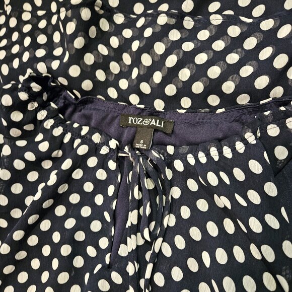 ROZ & ALI, Sleeveless navy blue polka dot ruffle tiered dress - Picture 11 of 11